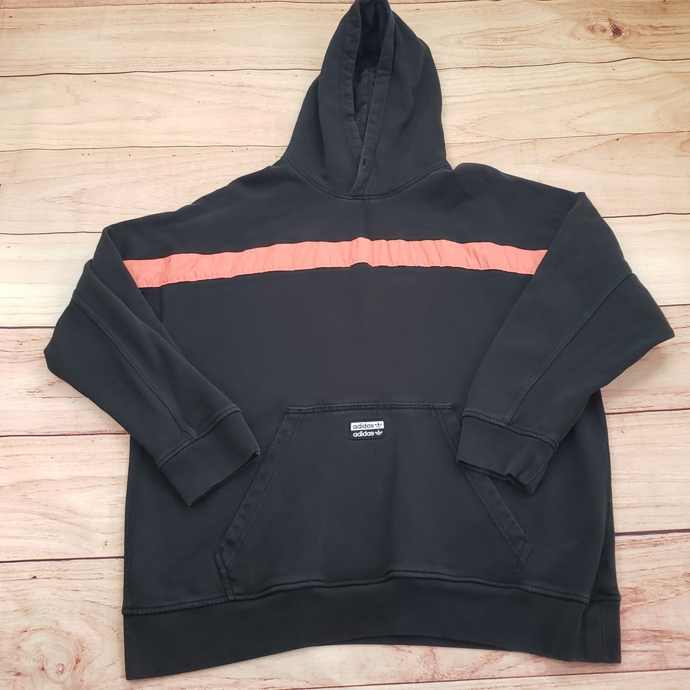 Adidas Sweater Mens XL Black Red Hoodie Pullover Spell Out Logo Sweatshirt